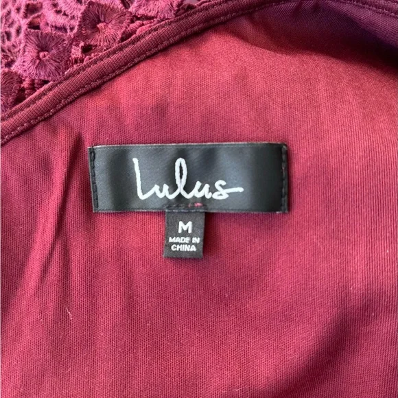 LULU’S Dreamy Date Burgundy Crochet Lace One-Shoulder Mini Dress - Picture 10 of 11